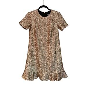 Draper James Gold Sequin Short Sleeve Ruffle Hem Mini Dress Size 4